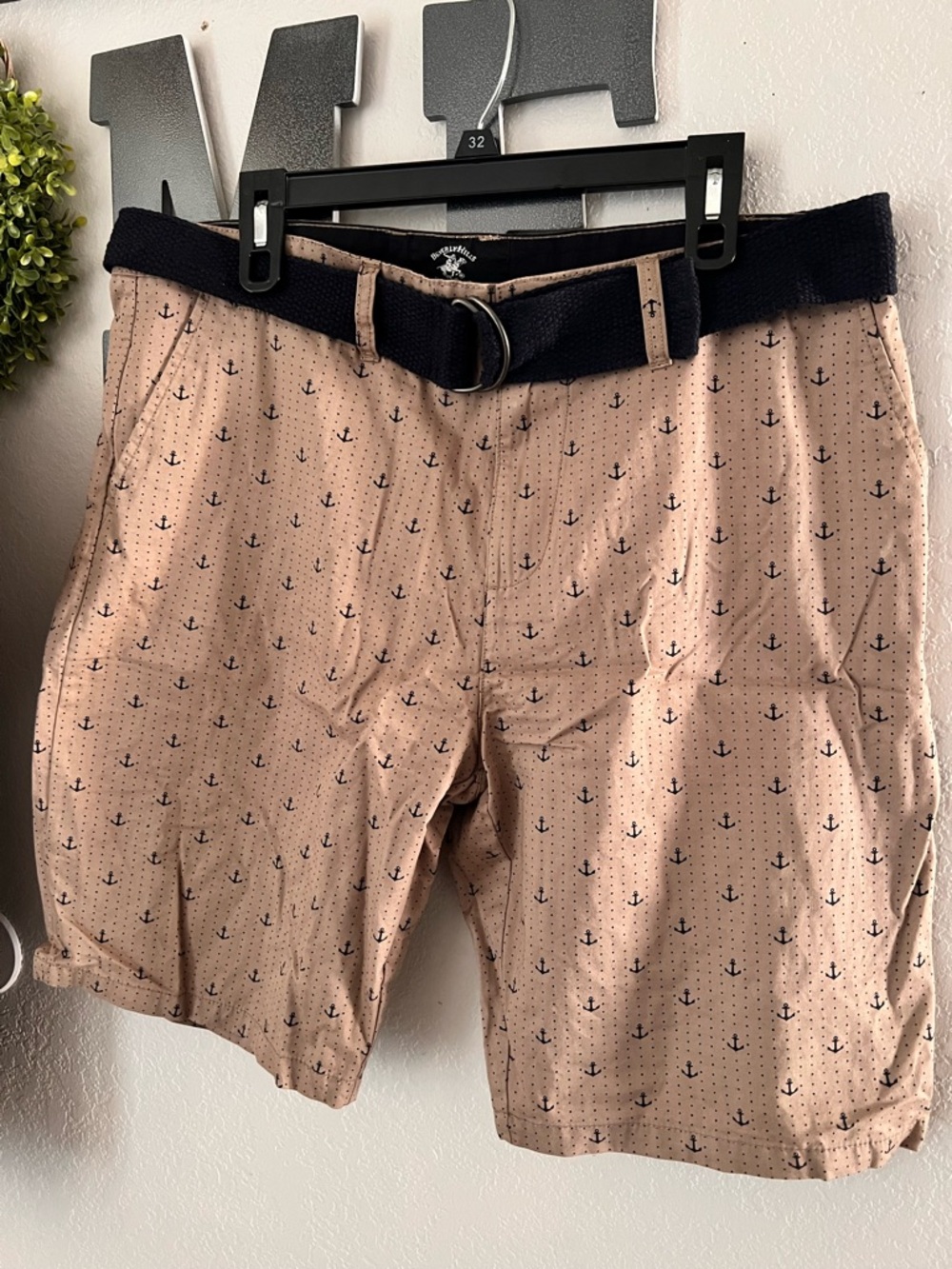 Beverly Hills Polo Club Peach Anchor Shorts with Navy Accents